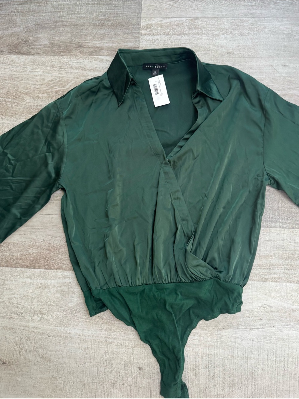 Blue Blush Hunter Green Satin Wrap Bodysuit